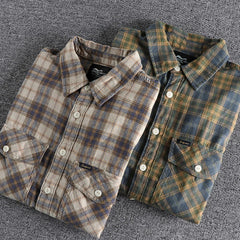 Hehope Kaji Retro Tooling Plaid Shirt Men's Flannel Sanding Comfortable Casual American Joker Shirt Jacket in Autumn and Winter