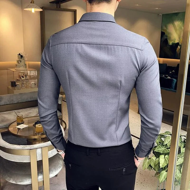 Hehope Mens Exquisite Solid Color Shirt Yingya Gentleman Style Youth High-quality Long-sleeved Business Men's Casual Slim-fit Shirt