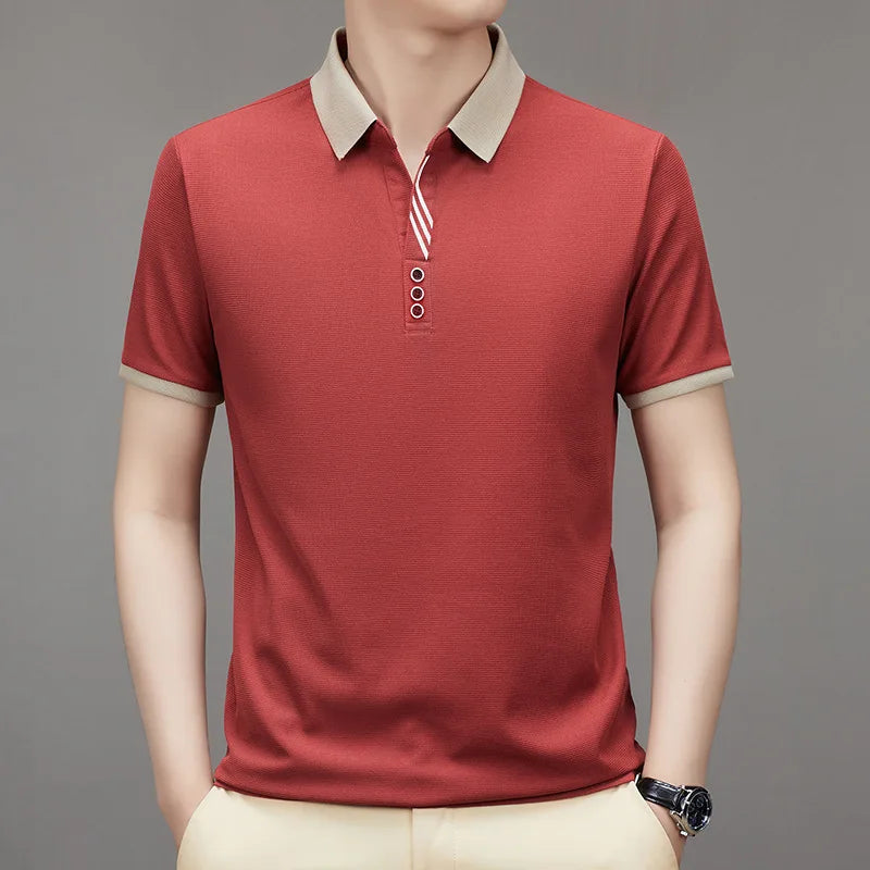 Hehope Men Summer Trendy Contrast Color Business Casual Button Polo Shirts Korean Short Sleeve Breathable Tops High Quality Ropa Hombre