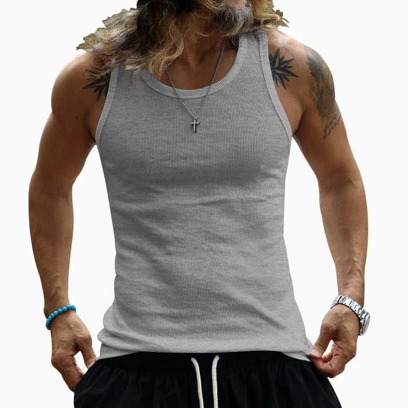 Hehope Elastic Slim Fit Knit Vest Mens Summer New Casual Solid Color Ribbed Knitted Tank Tops For Men Leisure Crew Neck Sleeveless Tee