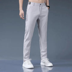 Hehope Summer Ice Silk Men Thin Straight Suit Pants Streetwear Fashion Business Casual Big Size Elastic Waist Versatile Sports Trousers