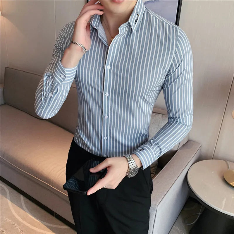 Hehope British Style Men Long Sleeved Shirt 2024 Autumn Anti-wrinkle Soft Solid Casual Elastic Slim Fit Camisas Y Blusas Men Clothing