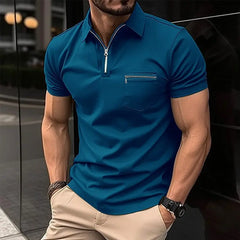 Hehope Summer Men Polo Shirts Solid Color Short Sleeve Pocket Zipper Business Casual Top Fashion Mature Men's Sports Polo Tshirt