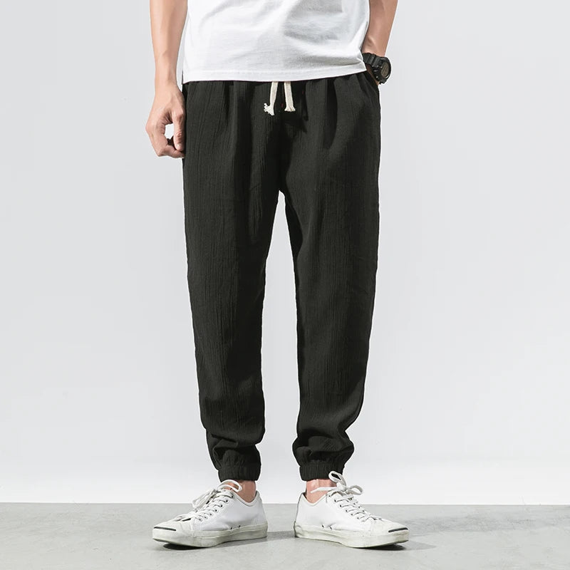 Hehope Cotton Linen Casual Harem Pants Men Joggers Man Summer Trousers Male Chinese Style Baggy Pants Harajuku Clothe