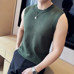 Hehope Summer Mesh Hollow Knitted Vest for Men's Slim Fit Elastic Sleeveless T-shirt Casual Social Streetwear Tee Tops Men Clothing