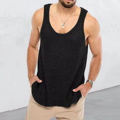 Hehope Fashion Solid Color Knit Vest Men's Sports V-Neck Sleeveless Sexy Tank Top Men's Breathable Quick Dry Loose Tees Summer 2024 New