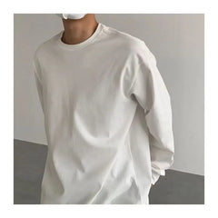 Hehope Spring and Autumn Fashion Casual Loose Round Neck Solid Color Simple and Elegant Versatile Underlay Men's Oversize T-shirt