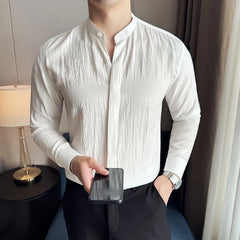 Hehope Men Linen Shirt, Chinese Standing Collar, 2024 Summer New Light and Thin Long Sleeved Shirt, Fashionable and Casual Men Clothing