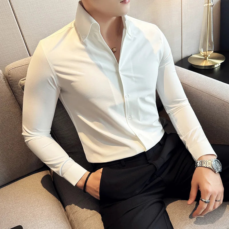 Hehope Men Dress Shirt Autumn Long Sleeve Camisas Business Fashion Shirt Male Solid British Style White Black Shirt Men Clothing