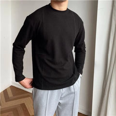 Hehope British Thick Pit Striped Round Neck Long Sleeve T-shirt Japanese Korean Edition Simple Casual Breathable Bottoming Shirt Men