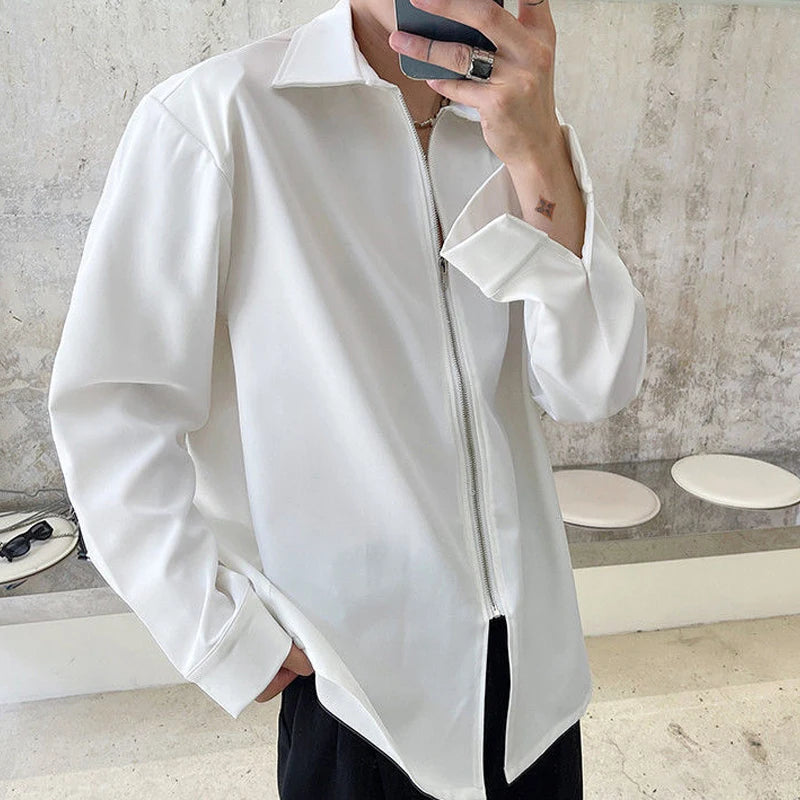 Hehope Simplicity Loose Solid Turn-down Collar Handsome Spring Summer Long Sleeve Shirts Man Men's Clothing Zipper Streetwear Casual