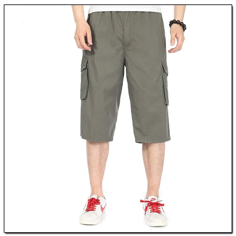 Hehope Summer Thin Middle-aged Men's Solid Color Spliced Large Mouth Bag Elastic Waist Casual Loose Versatile Seven Point Beach Shorts