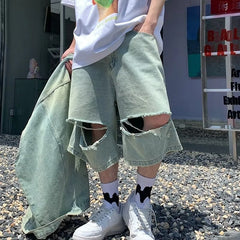 Hehope Hip Hop Baggy Jeans Denim Shorts Vintage Pattern Men Male Summer New Harajuku Gothic Men Basketball Shorts Streetwear