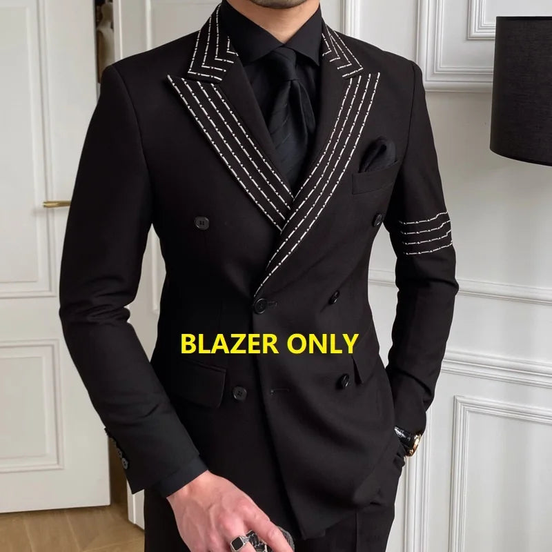 Hehope Streetwear Casual Blazer Hombre Double Breasted Embroidery Pattern Blazer Jacket Stage Male Terno Masculino Prom Blazer For Men