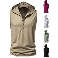 Hehope Cotton Men's Tank Tops Hooded Vest Summer Solid Color Gym Clothing Sportswear Basic Sleeveless T Shirt Vests Men Casual Top