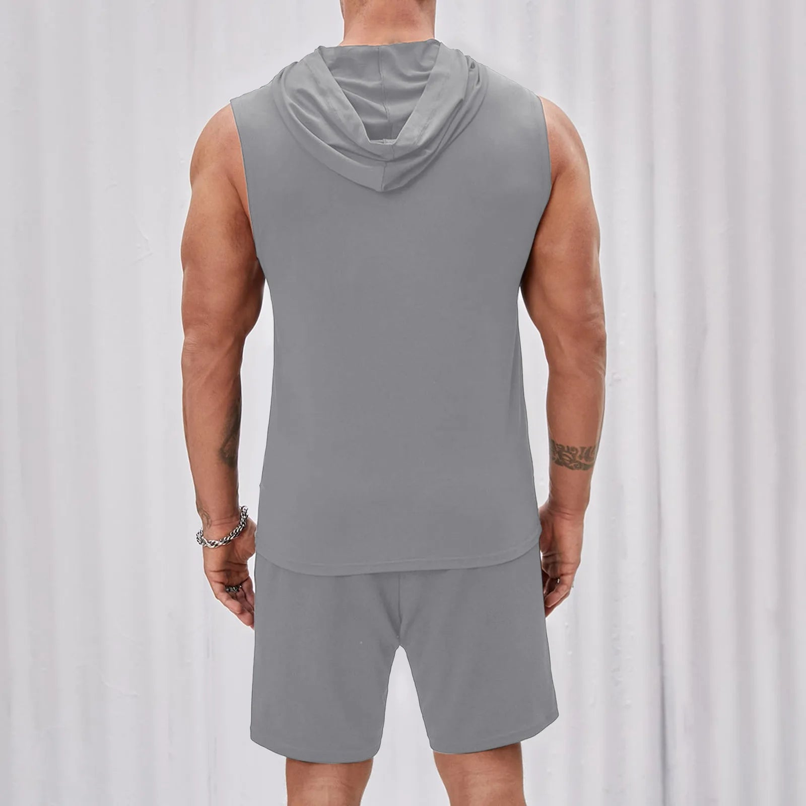 Hehope Summer Two Piece Set Sportswear Suit Mens Clothing Loose Vest T-shirt Hooded Sports Fitness Tank Top+Shorts For Men Outfits