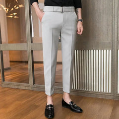 Hehope Korean Clothing Men Thin Straight Slim Suit Pants Summer Streetwear Fashion Business Casual Big Size Ice Silk Versatile Trousers