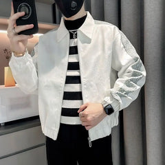 Hehope Trendy Men's Spring and Autumn 2024 New Spliced Turn-down Collar Zipper Pocket Fashion Solid Loose Casual Long Sleeve Jackets