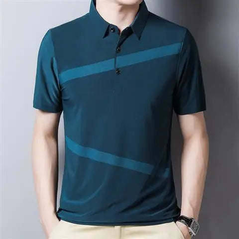 Hehope Summer Short Sleeve T-shirt Men's Turn-down Collar Pullover Fashion Plaid Polo Tees Loose Striped Button Solid Casual Tops