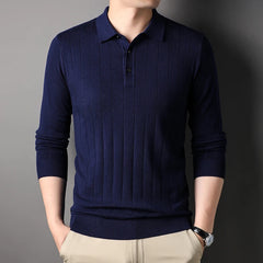 Hehope New  Knitted Sweater Men's Business Fashion Wool Blends Knitted Pullover  Lapel Polo Shirt | Classic Solid Color Pullover