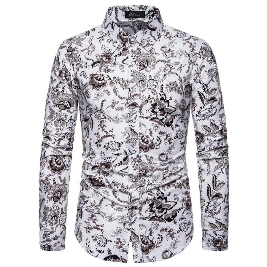 Hehope Mens Long Sleeve Hawaiian Shirt Summer Casual Floral Shirts For Men ML02