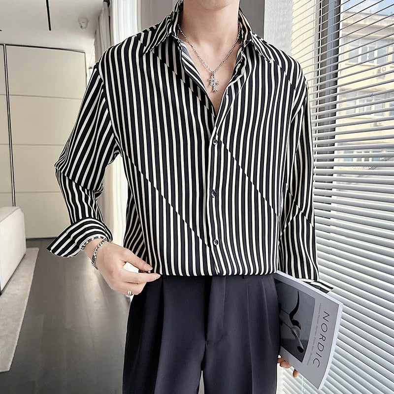 Hehope New Summer Men's Printed Shirts Oversized Clothing Casual Long Sleeve Striped Plaid Vintage Thin Draped Stretch Hawailan Blouses