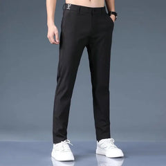 Hehope Summer Ice Silk Men Thin Straight Suit Pants Streetwear Fashion Business Casual Big Size Elastic Waist Versatile Sports Trousers