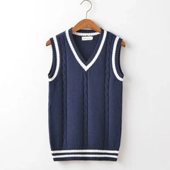 Hehope Knitted Sweaters for Men Striped V Neck White Vest Man Clothes Sleeveless Waistcoat A Sweatshirts Street Y2k Streetwear Cotton S