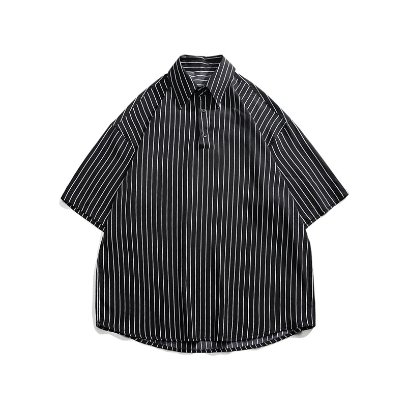 Hehope Korean Fashion Striped Short-sleeve Shirt Men New Summer Streetwear Loose Ice Silk Dresss Shirts Mens Casual Plus Size Tops