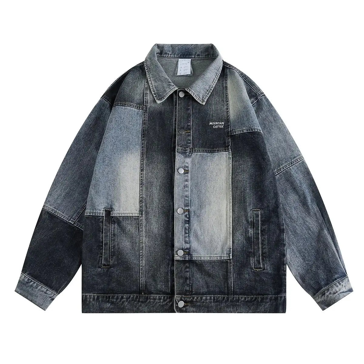 Hehope Vintage Patchwork Denim Jacket for Men Spring Heavy Industry Loose Letter Embroidery Coat Unisex Varsity Casual Baseball Outwear