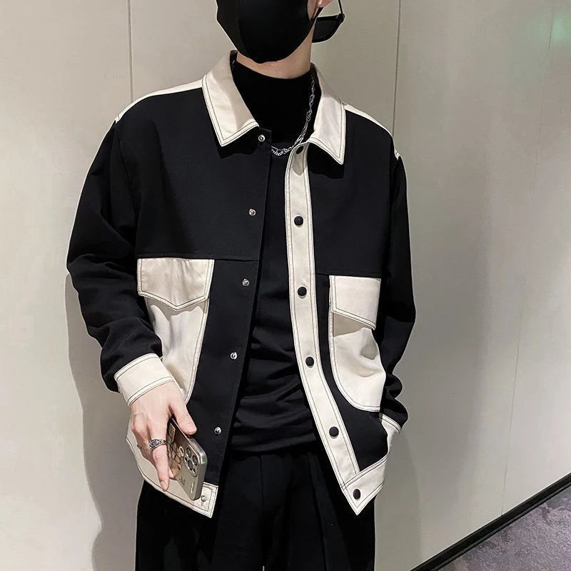 Hehope Autumn Winter Polo-neck Loose Casual Fashion Jacket Men Long Sleeve Patchwork Buttons Coat Homme Cardigan Top Male Trend Outwear