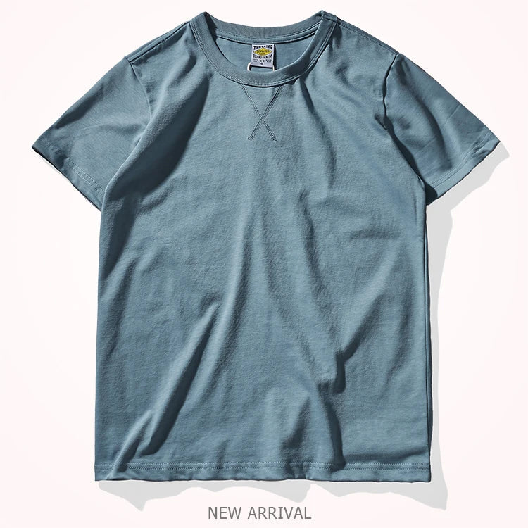 Hehope Heavyweight Cotton Short-sleeved T-shirt Round Collar Loose Men's Solid Color Base Shirt Spring Summer New Style