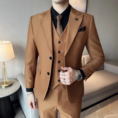 Hehope ( Jacket + Vest + Pants ) Spring Luxury Men High-end Suit Formal Groom Wedding Tuxedo Mens Work Party Slim Fit Suit 3 Piece