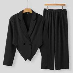 Hehope Autumn Men's Slim Fit Suits Long Sleeve Novel Lapel Irregular Short Jacket Straight Pants Men Trade Casual Solid Two-piece Sets