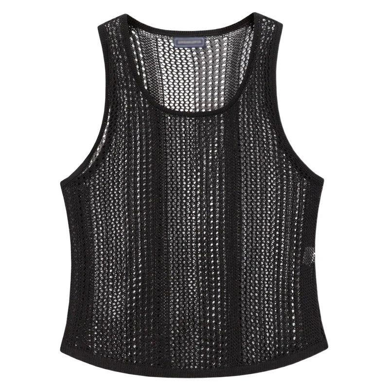 Hehope Spring Summer Fashion Bottoming Knit Mesh Tops Men Sleeveless Loose Breathable Beach Vest Sexy Transparent Mens Knitted Tank Top