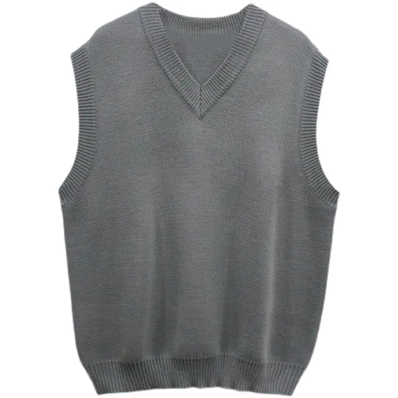 Hehope New Korean Fashion V-neck Sweater Vest for Men Casual Loose Knitted Vest Pullover Sleeveless Solid Color Sweater Vest Men