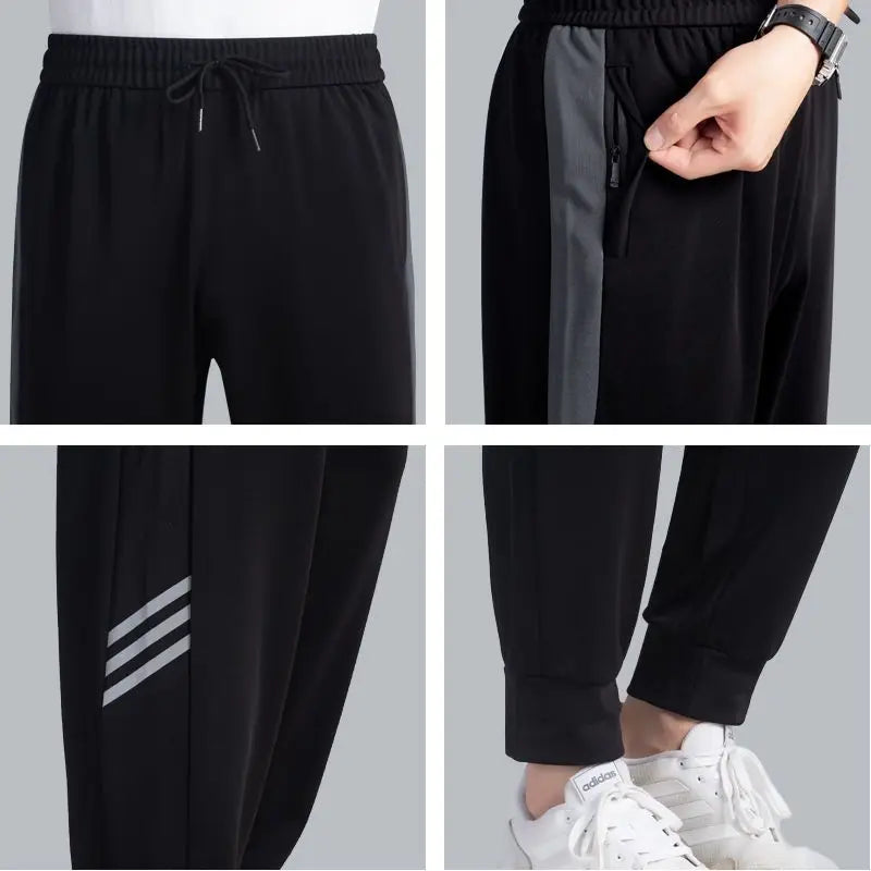 Hehope Spring Summer Men Joggers Stripes Sweatpants New Casual Elastic Waist Pockets Sports Clothing Fashion Slim Bound Feet Trousers