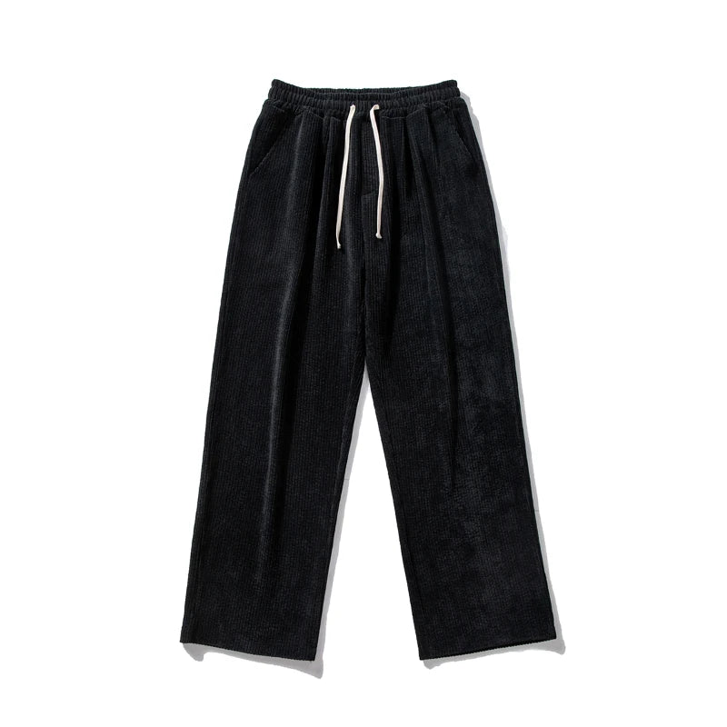 Hehope Balck Corduroy Casual Pants Men Winter Autumn New Baggy Stretch Waist Straight Wide Leg Pants Oversized Drape Outdoor Sweatpants