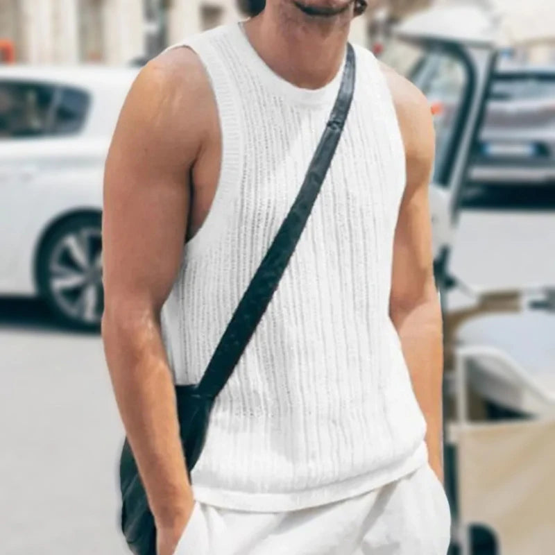 Hehope Summer Thin Knitted Tank Tops For Mens Casual Solid Color Slim Crew Neck Sleeveless Camisoles Men Streetwear Fashion Knit Vests