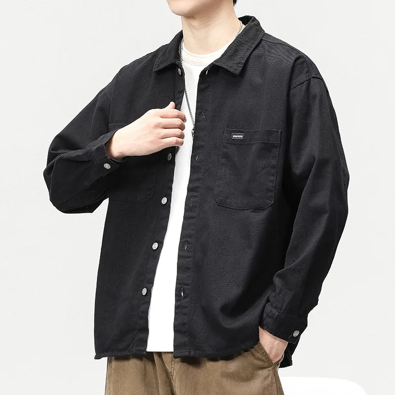 Hehope Spring and autumn new fashion men retro heavy wash coat trend everything with loose long-sleeved shirt