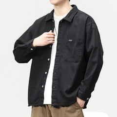 Hehope Spring and autumn new fashion men retro heavy wash coat trend everything with loose long-sleeved shirt