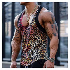 Hehope Men's Sexy Leopard Print Vest Casual Personality Punk Sleeveless Tee Men's Leopard Print Sleeveless T-shirt Male Sports Tank Top