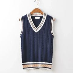 Hehope Knitted Sweaters for Men Striped V Neck White Vest Man Clothes Sleeveless Waistcoat A Sweatshirts Street Y2k Streetwear Cotton S