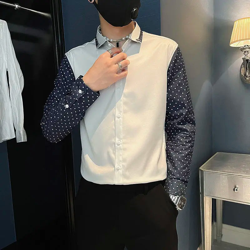 Hehope Spring Autumn Fashion Turn-down Collar Long Sleeve Men's Clothing Blouse Fake Two Pieces Single Breasted Slim All-match Shirts