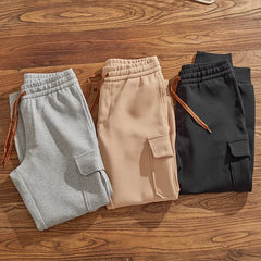 Hehope Men's heavy thick sweatpants autumn and winter pants girdle pants American cargo casual pants elastic waist drawstring sports pa