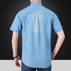 Hehope Summer New Simple Polo Collar Men Denim Short Sleeve Shirt Comfortable Thin Mens Top Casual Loose Male Shirts