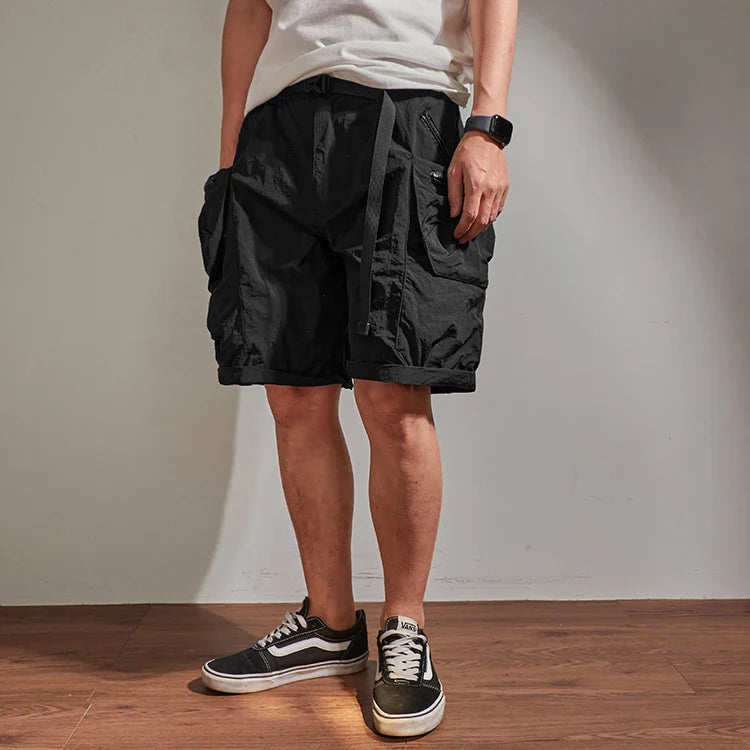 Hehope Summer Loose-fitting Cargo Shorts Men's Fashion Brand INS Casual Pants Multi-pocket Quick-dry Outline Outdoor Pants