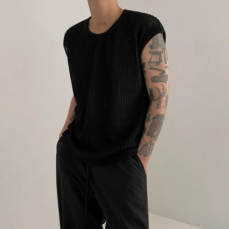 Hehope Y2K Style Hollow Out Knitted Tank Tops Men Summer New Fashion Streetwear O Neck Sleeveless Knit Vest Leisure Mens Knit Camisoles