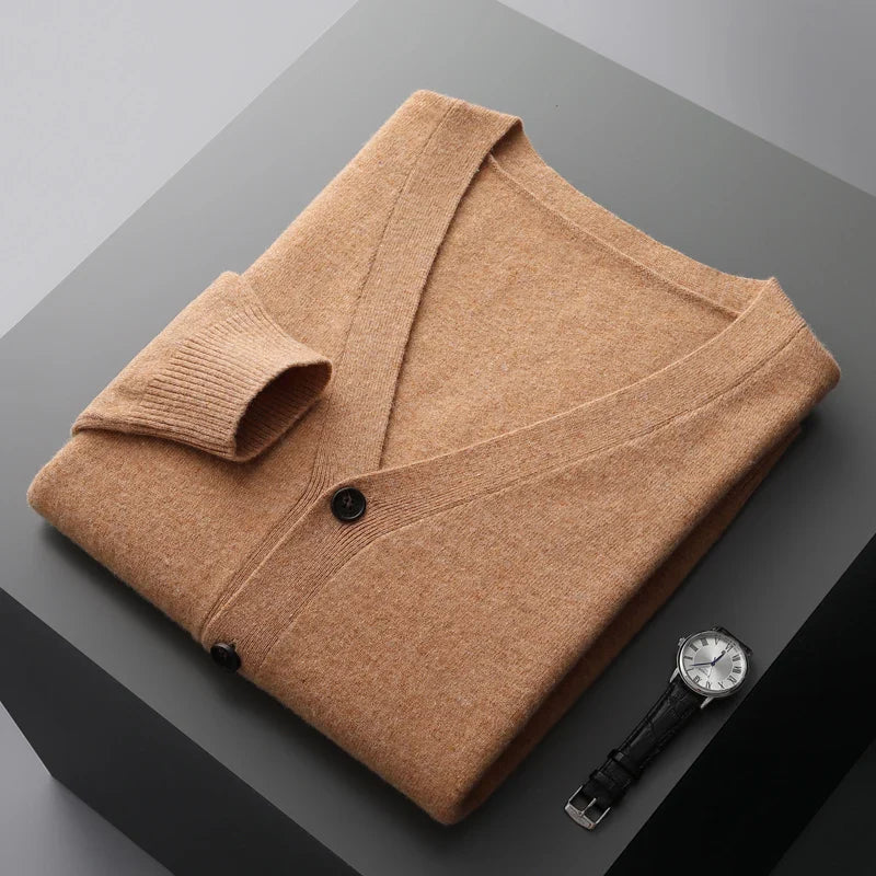 Hehope 100% Merino Wool Men's Cardigan Cashmere Sweater Autumn and Winter New Knitted Coat Solid Color Long Sleeve High Quality Coat