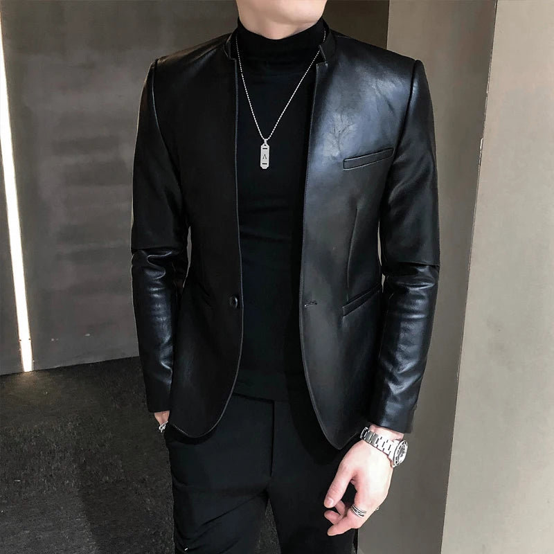 Hehope Brand Clothing Fashion Men's High Quality Casual Leather Jacket Male Slim Fit Business Leather Suit Coats/Man Blazers 4XL